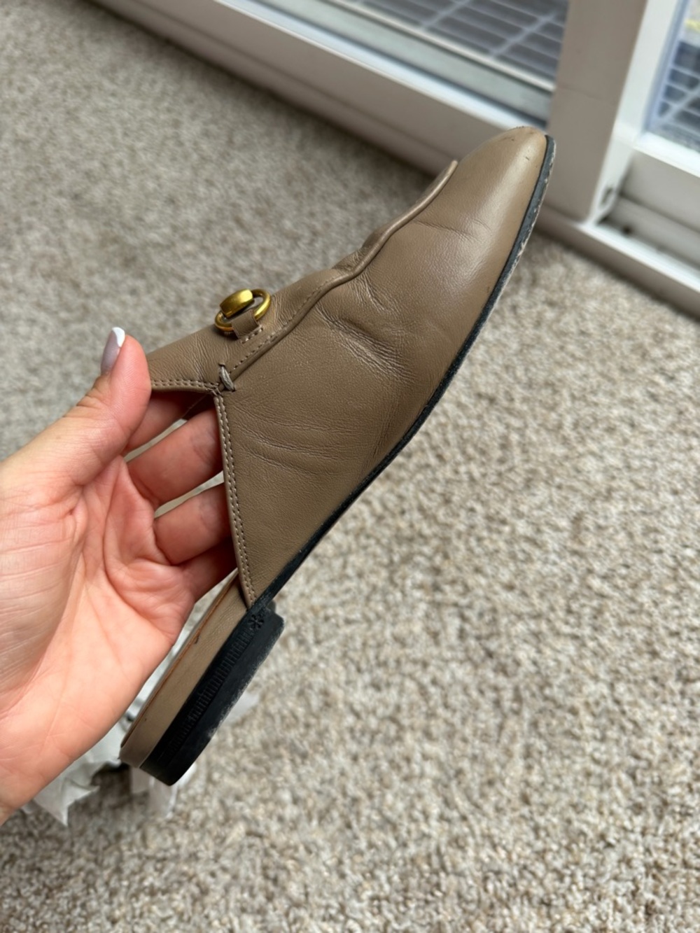 Gucci Women's Taupe Leather Horsebit Mules - Picture 6 of 10